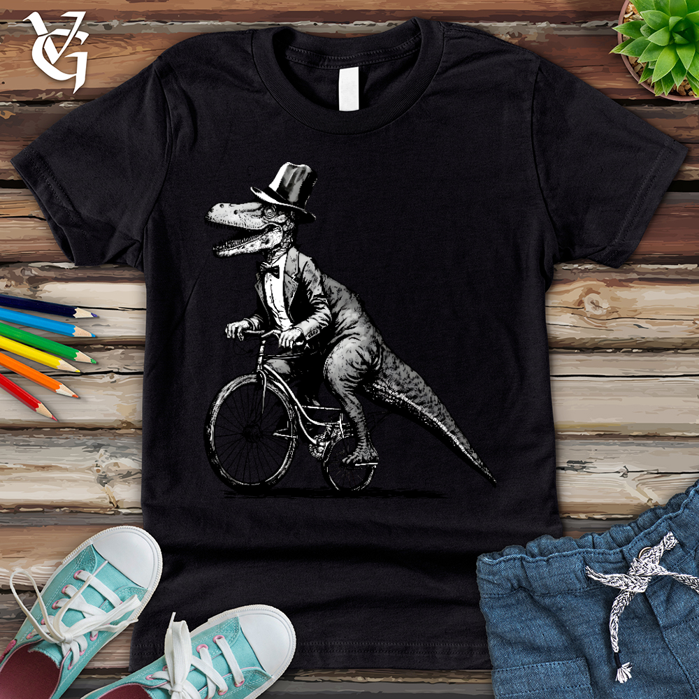 Viking Goods Dinosaur Riding a Bike Youth Tee Vintage Black / L