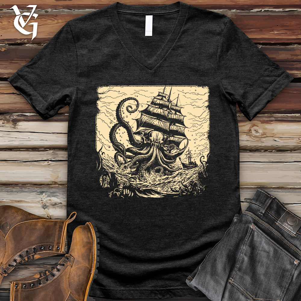 Viking Goods Kraken at Sea V-Neck Tee Vintage Black / L