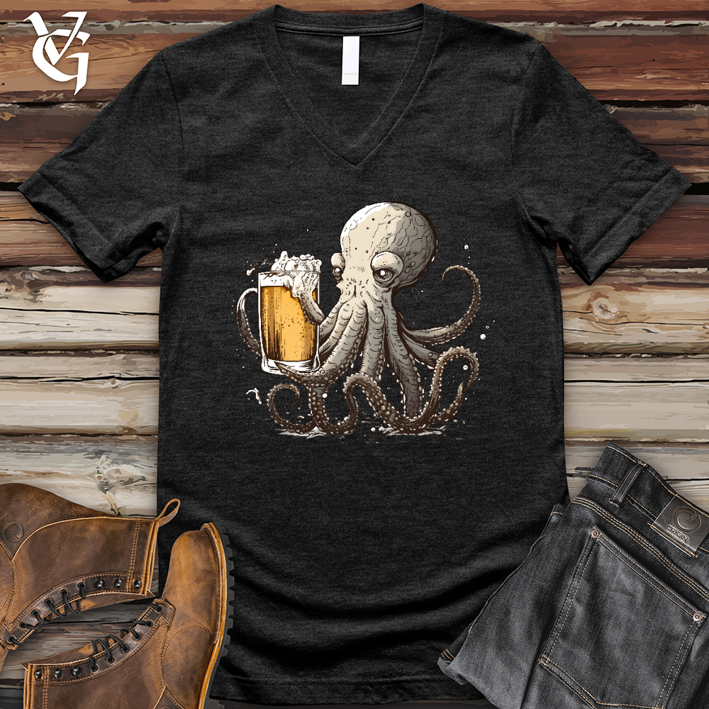 Viking Goods Octopus Happy Hour V- Neck Tee Vintage Black / L