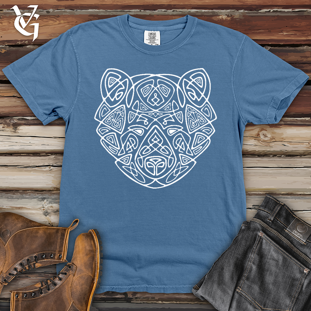 Viking Goods Bear Head Celtic Style Heavy Cotton Comfort Colors Tee Washed Denim / L