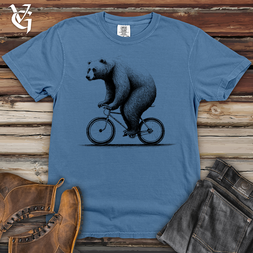 Viking Goods Bear Riding Bike Heavy Cotton Comfort Colors Tee Washed Denim / L