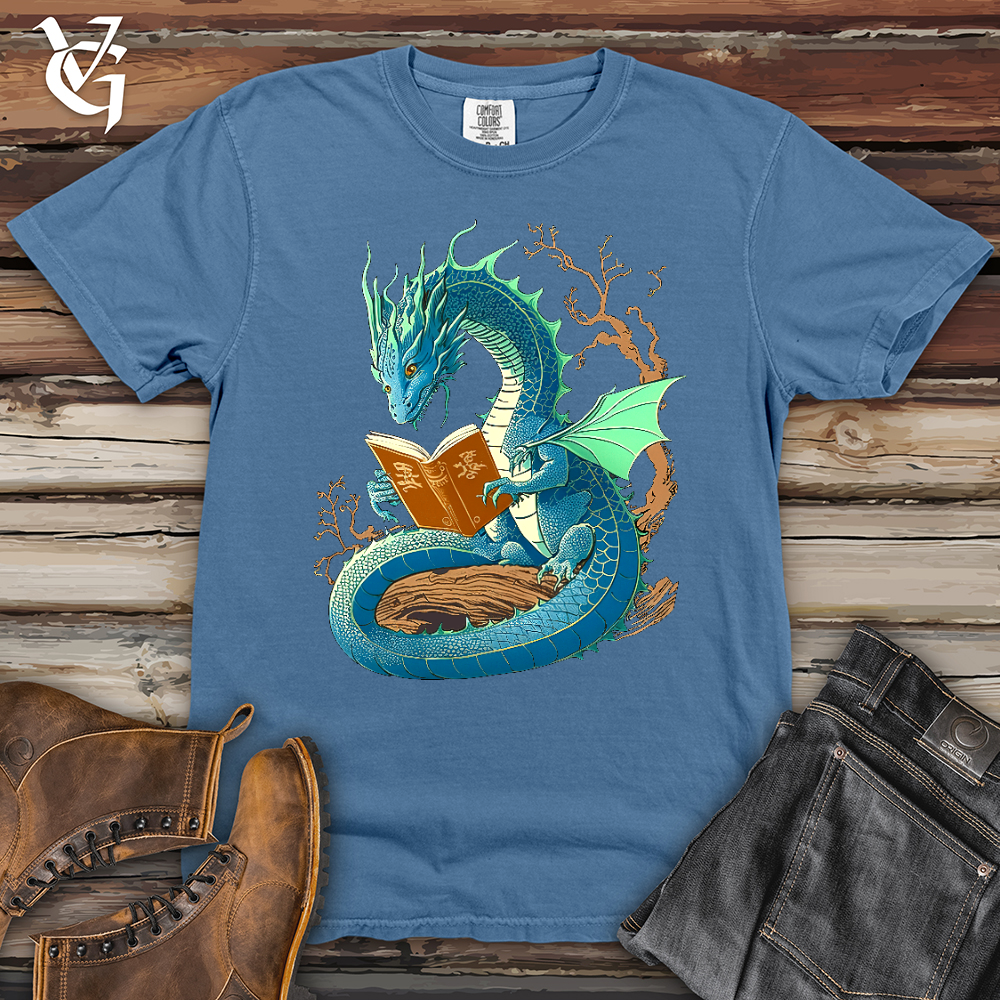 Viking Goods Dragon Book Worm Heavy Cotton Comfort Colors Tee Washed Denim / L