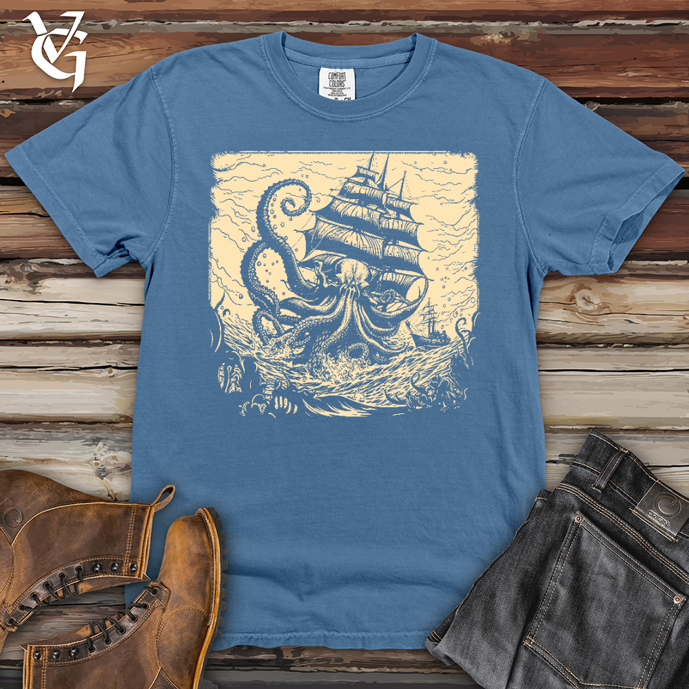Viking Goods Kraken At Sea Heavy Cotton Comfort Colors Tee Washed Denim / L