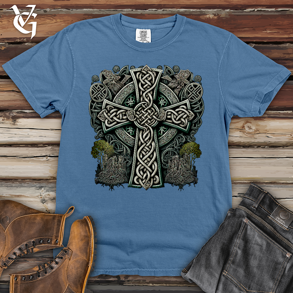 Viking Goods Metallic Celtic Crosses Heavy Cotton Comfort Colors Tee Washed Denim / L