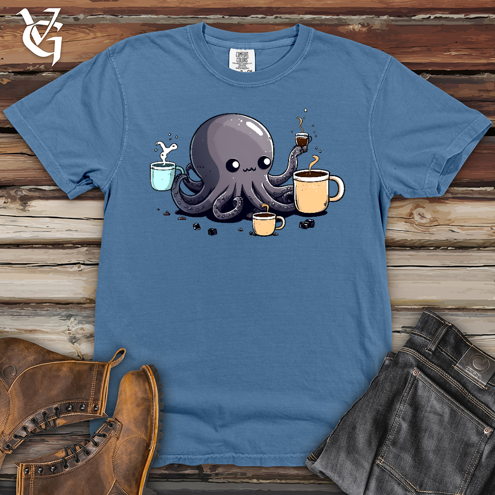 Viking Goods Octopus Coffee Addict Heavy Cotton Comfort Colors Tee Washed Denim / L