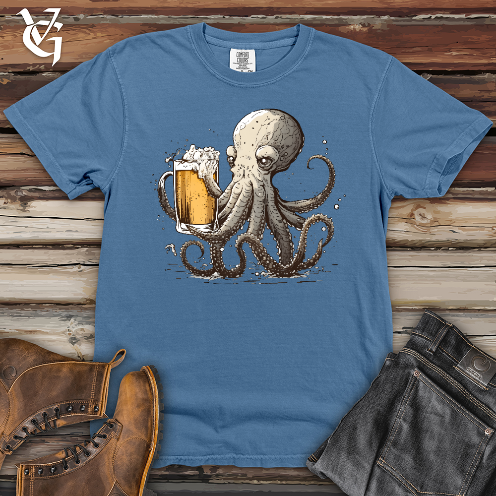 Viking Goods Octopus Happy Hour Heavy Cotton Comfort Colors Tee Washed Denim / L