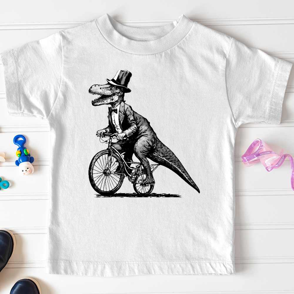 Viking Goods Dinosaur Riding a Bike Toddler Tee White / 2T