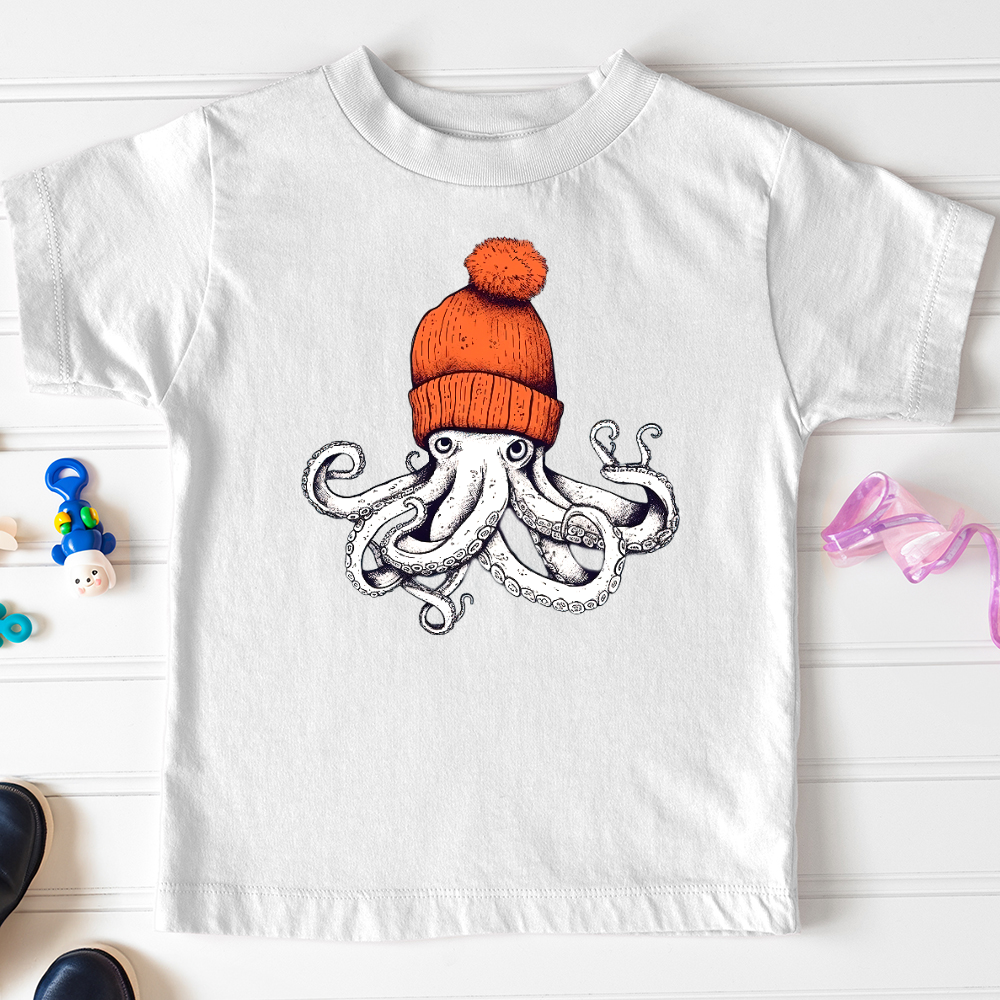 Viking Goods Octopus Orange Beanie Toddler Tee White / 2T