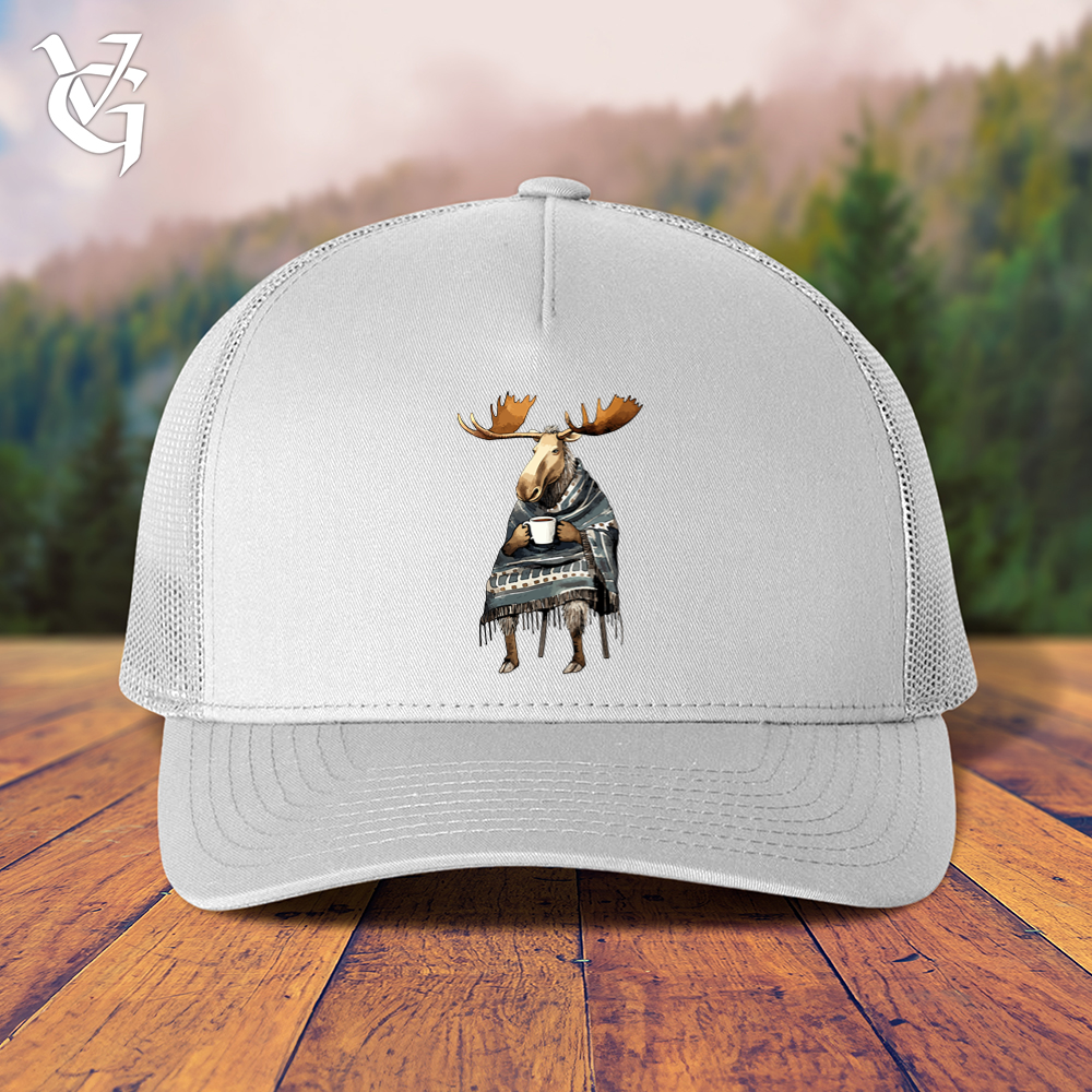 Viking Goods Coffee Drinking Moose Trucker Cap White