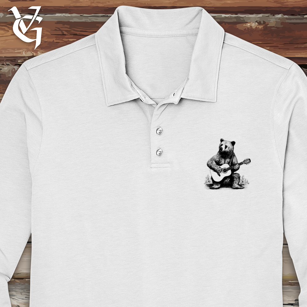 Viking Goods Bear Guitarist Long Sleeve Polo White / L