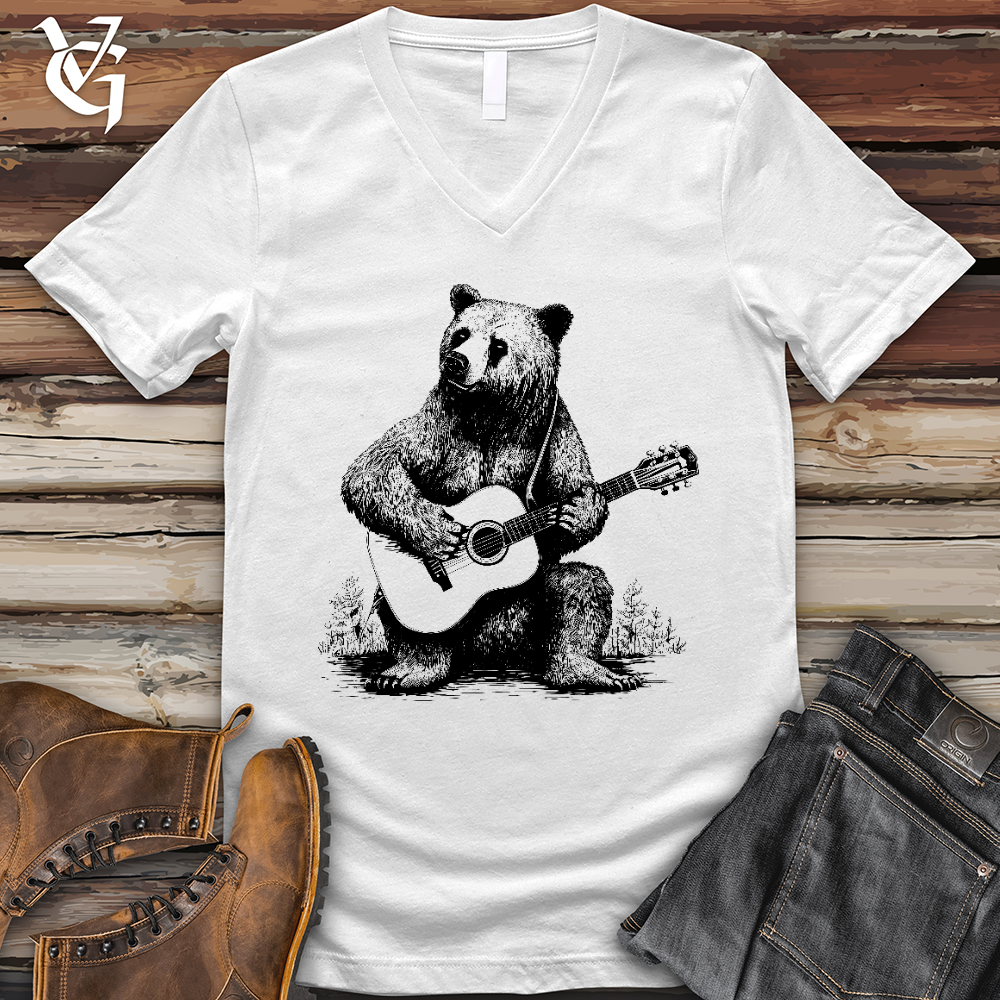 Viking Goods Bear Guitarist V-Neck Tee White / L