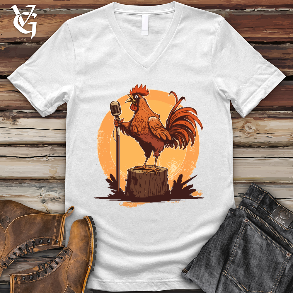 Viking Goods Chicken Rockstar V-Neck Tee White / L