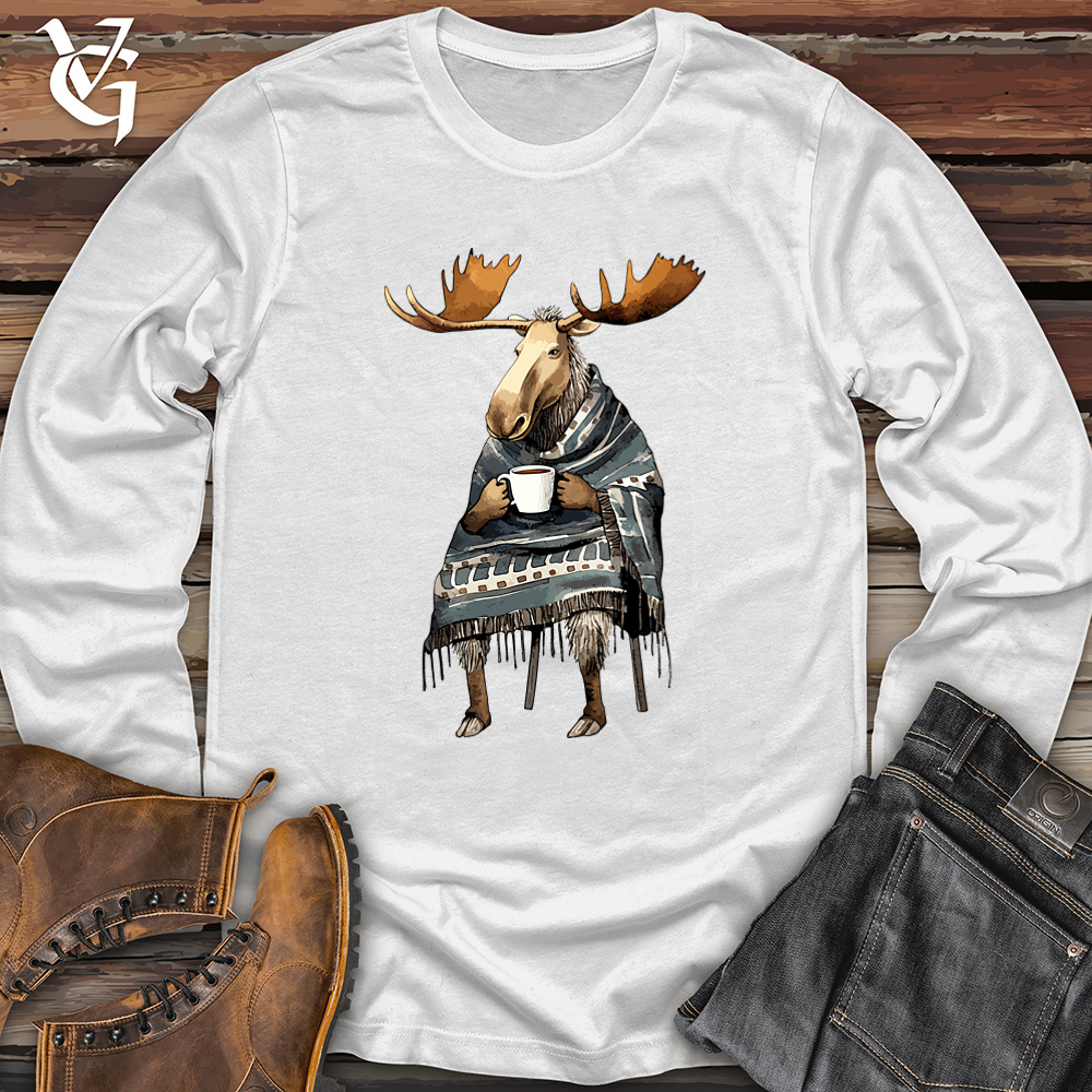 Viking Goods Coffee Drinking Moose Softstyle Long Sleeve White / L