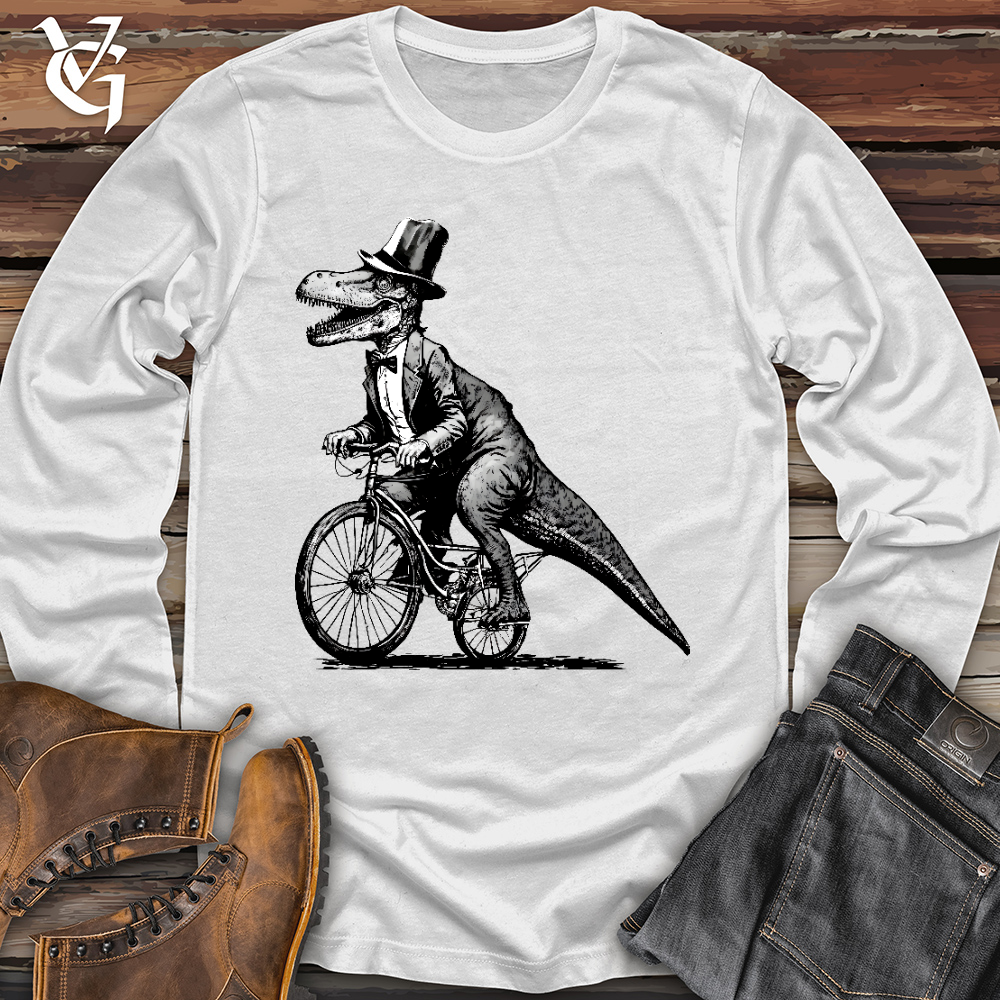 Viking Goods Dinosaur Riding a Bike Long Sleeve White / L