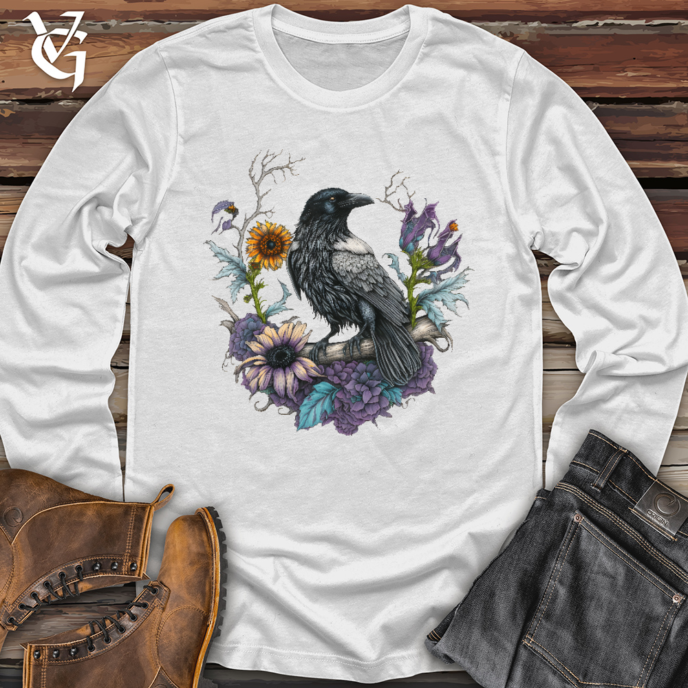 Viking Goods Flower Wreath Raven Long Sleeve White / L