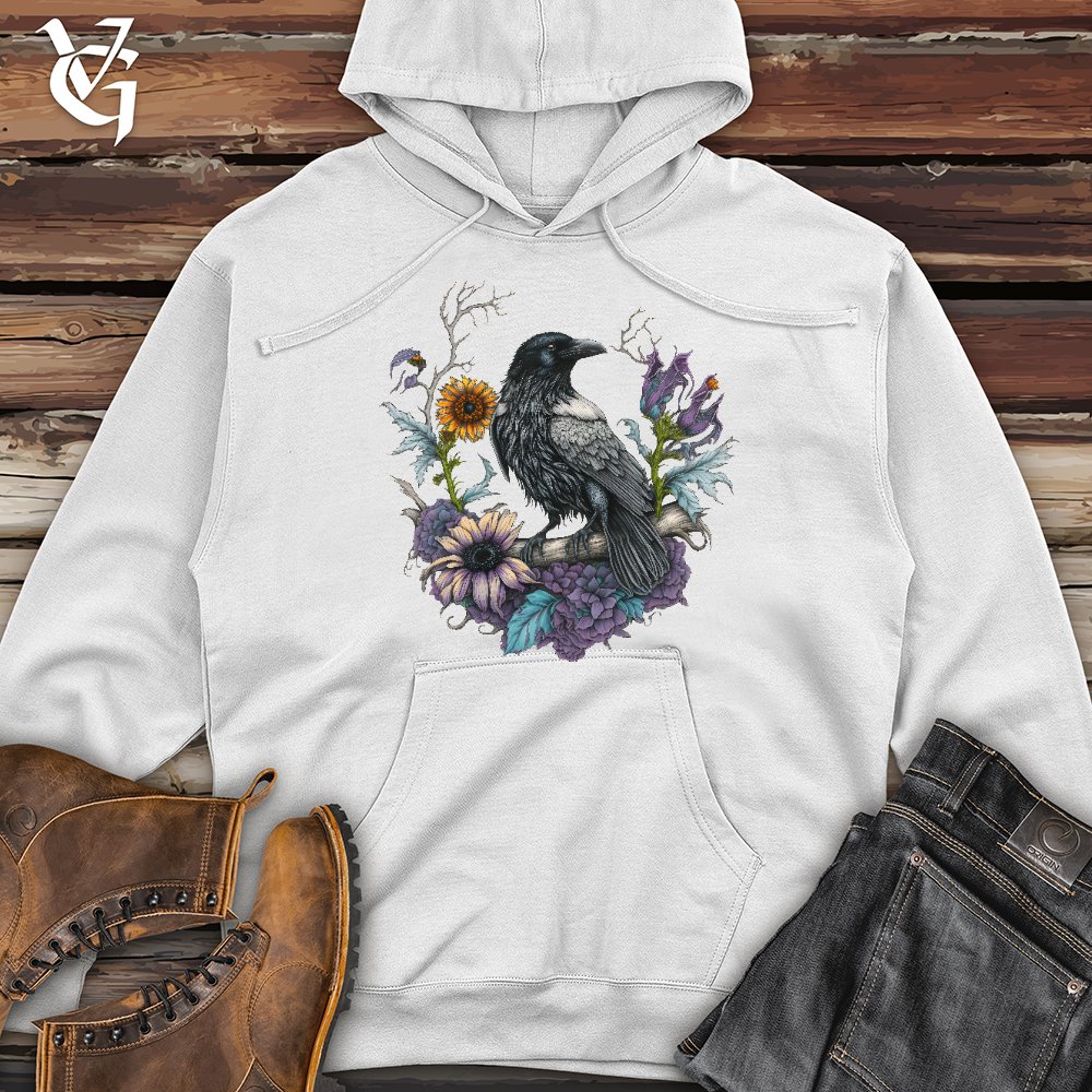 Viking Goods Flower Wreath Raven Midweight Hooded Sweatshirt White / L