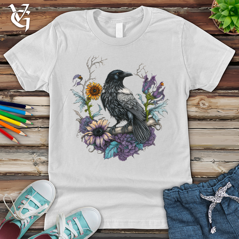 Viking Goods Flower Wreath Raven Youth Tee White / L