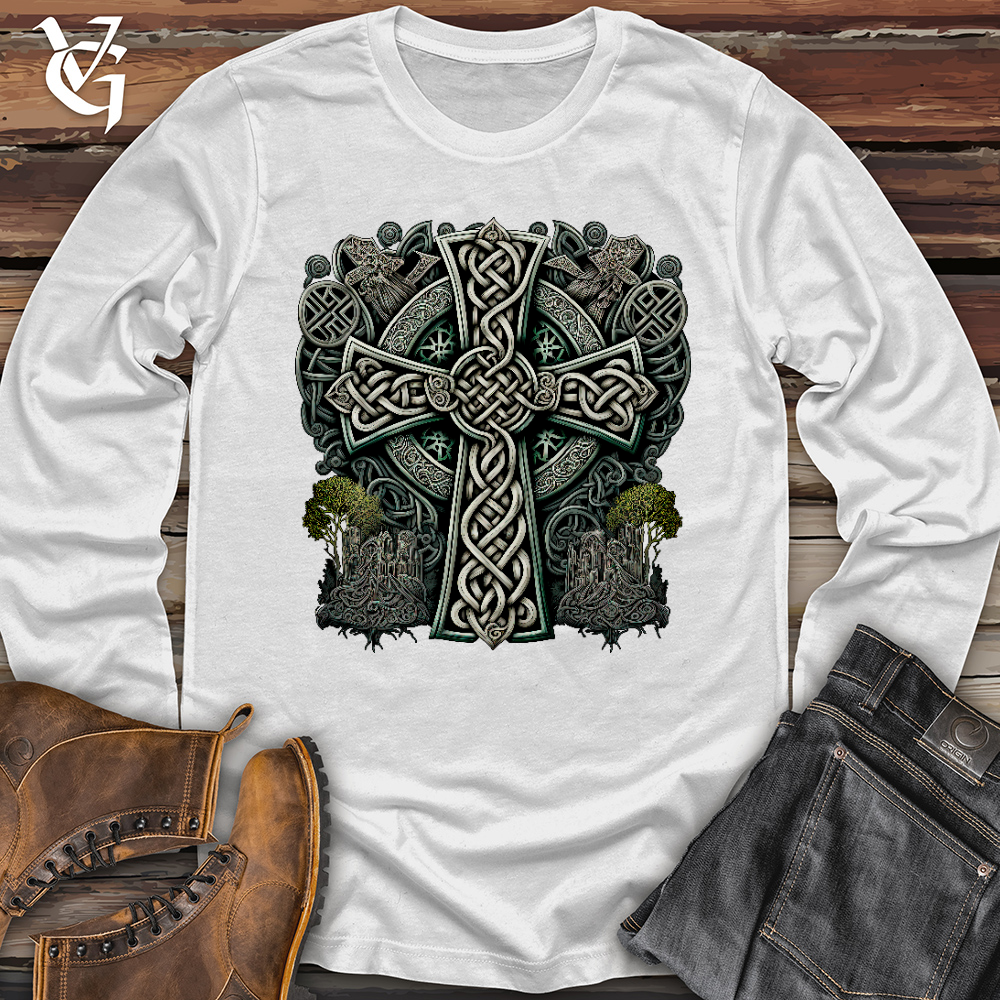 Viking Goods Metallic Celtic Crosses Long Sleeve White / L