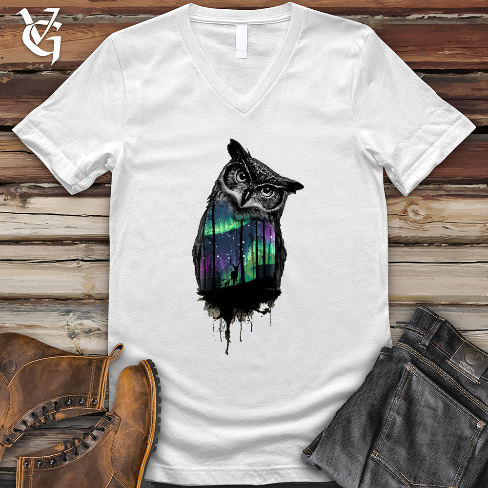 Viking Goods Northern Lights Owl V- Neck Tee White / L