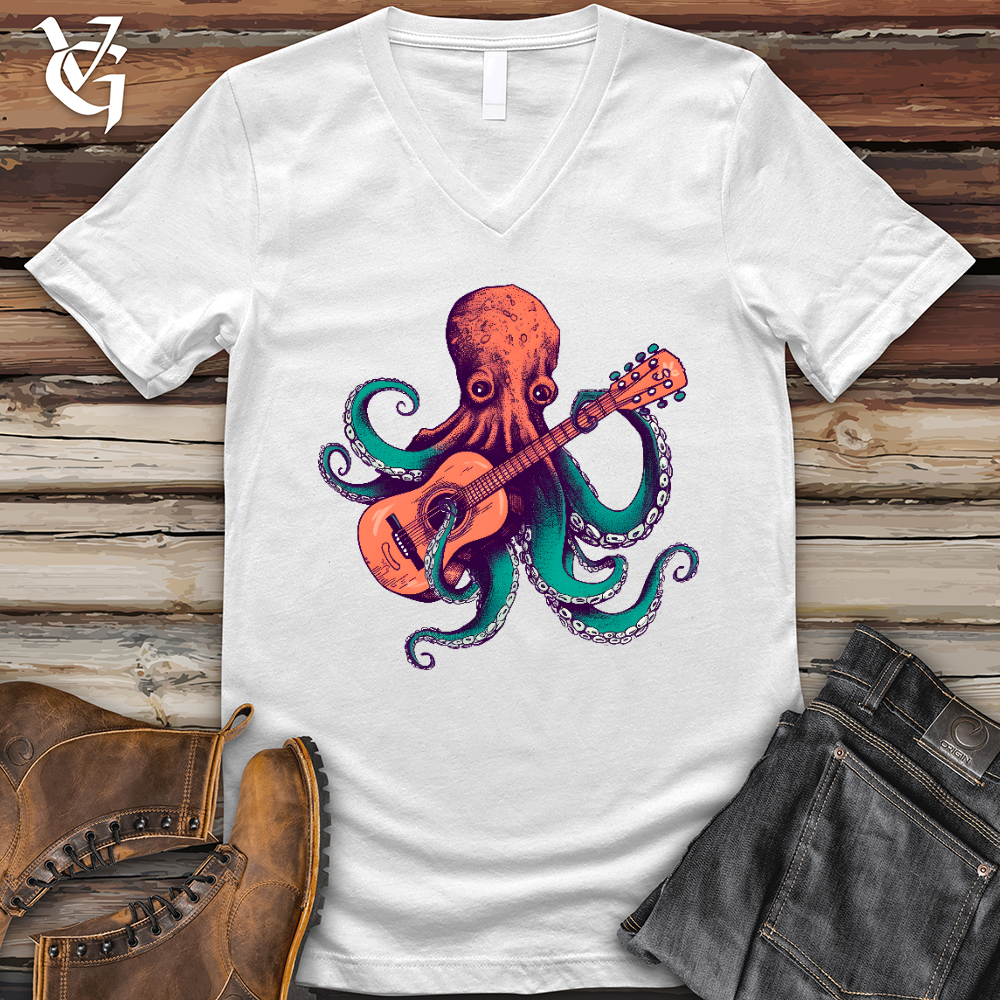 Viking Goods Octopus Guitarist V-Neck Tee White / L