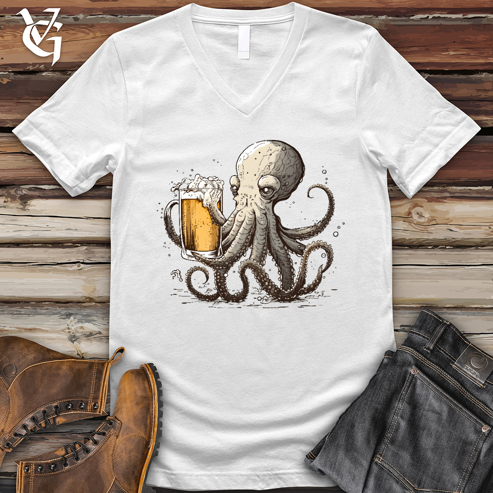 Viking Goods Octopus Happy Hour V- Neck Tee White / L