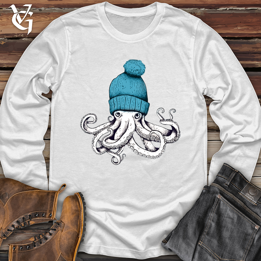 Viking Goods Octopus Wearing Beanie Softstyle Long Sleeve White / L
