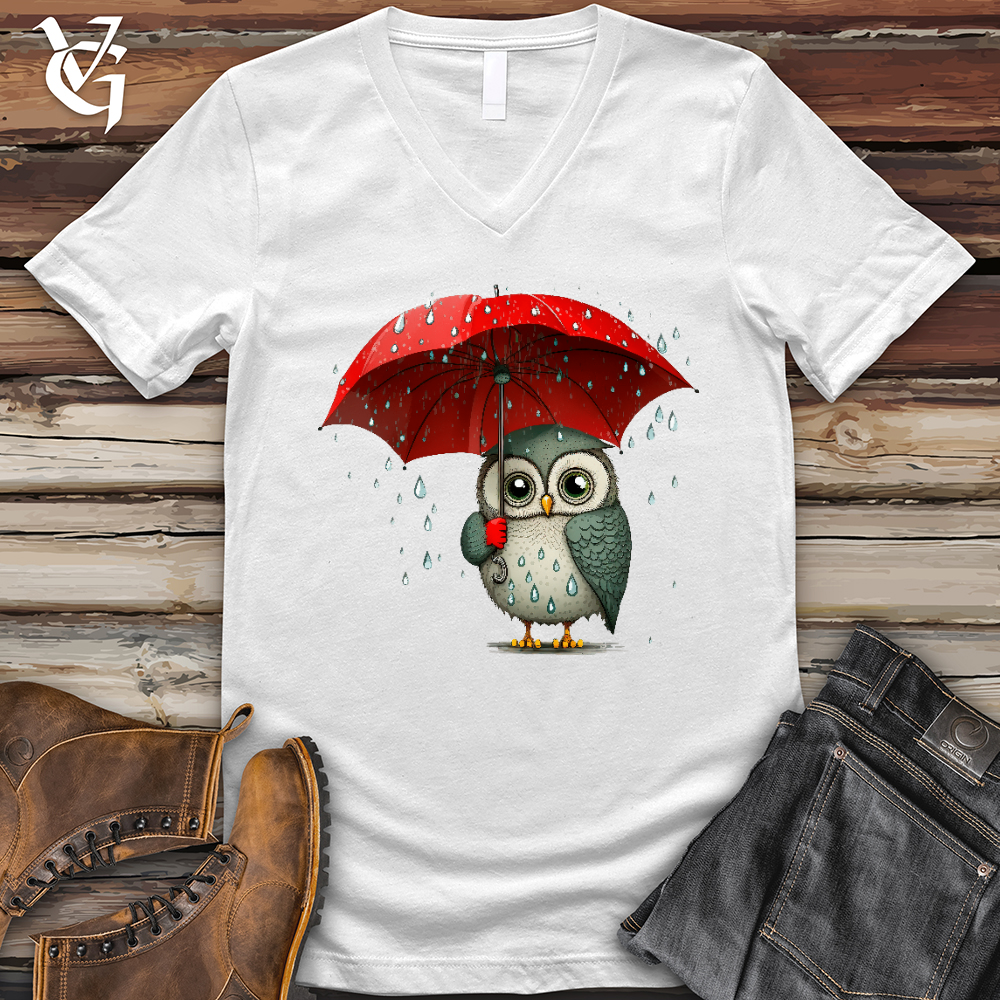 Viking Goods Owl in the Rain V- Neck Tee White / L