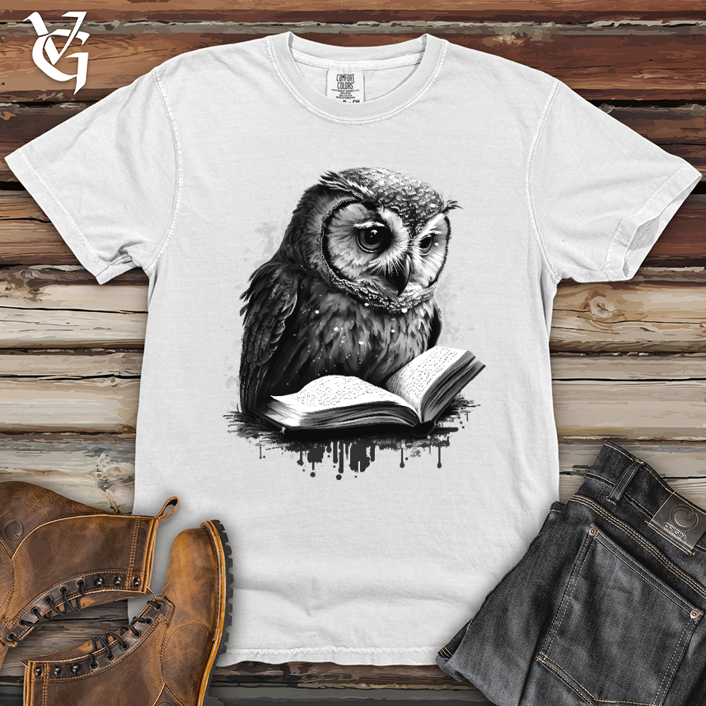 Viking Goods Owl Reading Book Heavy Cotton Comfort Colors Tee White / L