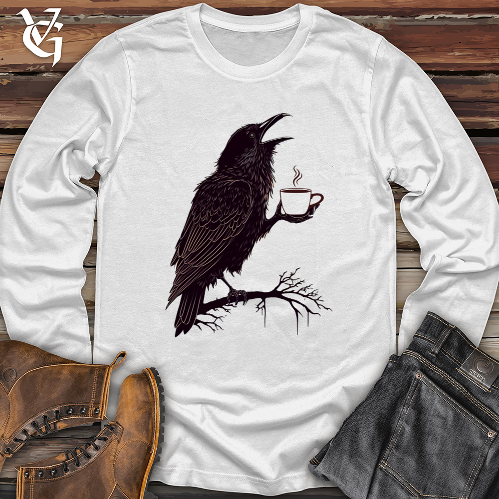 Viking Goods Raven Coffee Art Softstyle Long Sleeve White / L