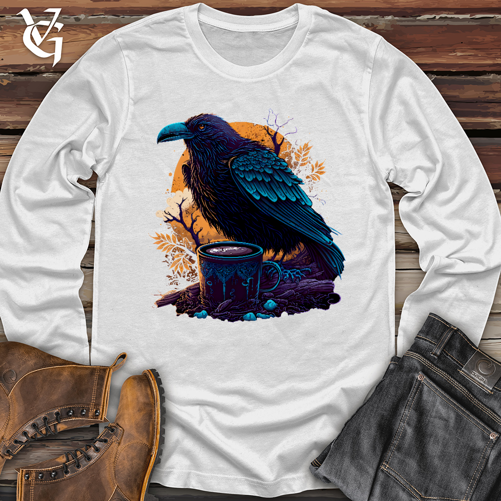 Viking Goods Raven Drinking Coffee Long Sleeve White / L