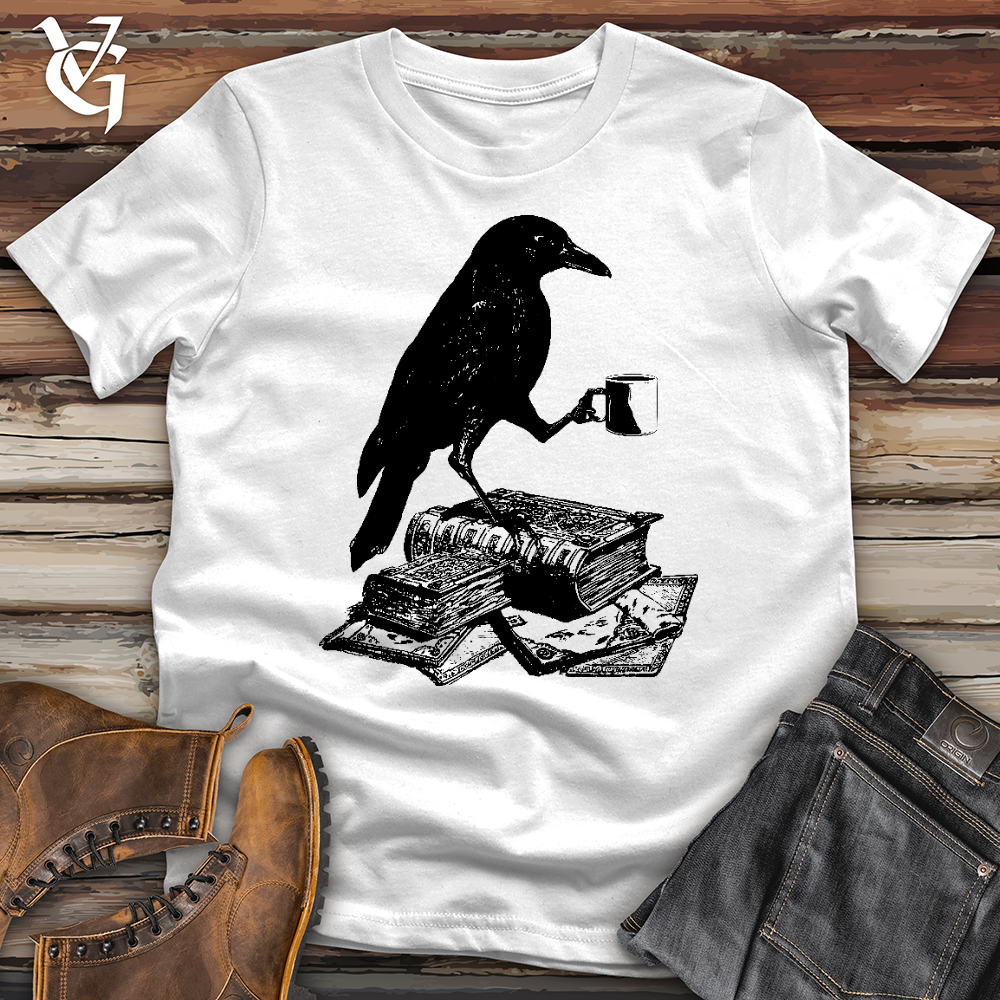 Viking Goods Reading Raven Holding Coffee Softstyle Tee White / L