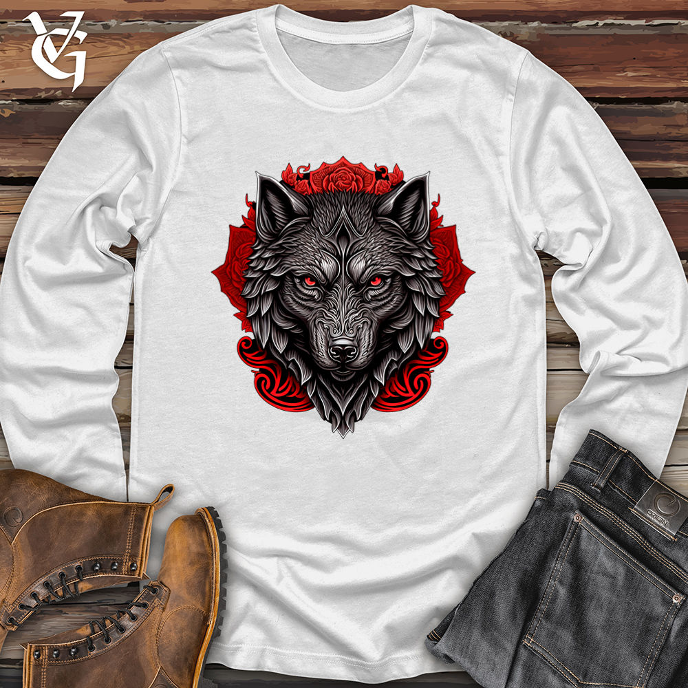 Viking Goods Red Flower Wolf Softstyle Long Sleeve White / L