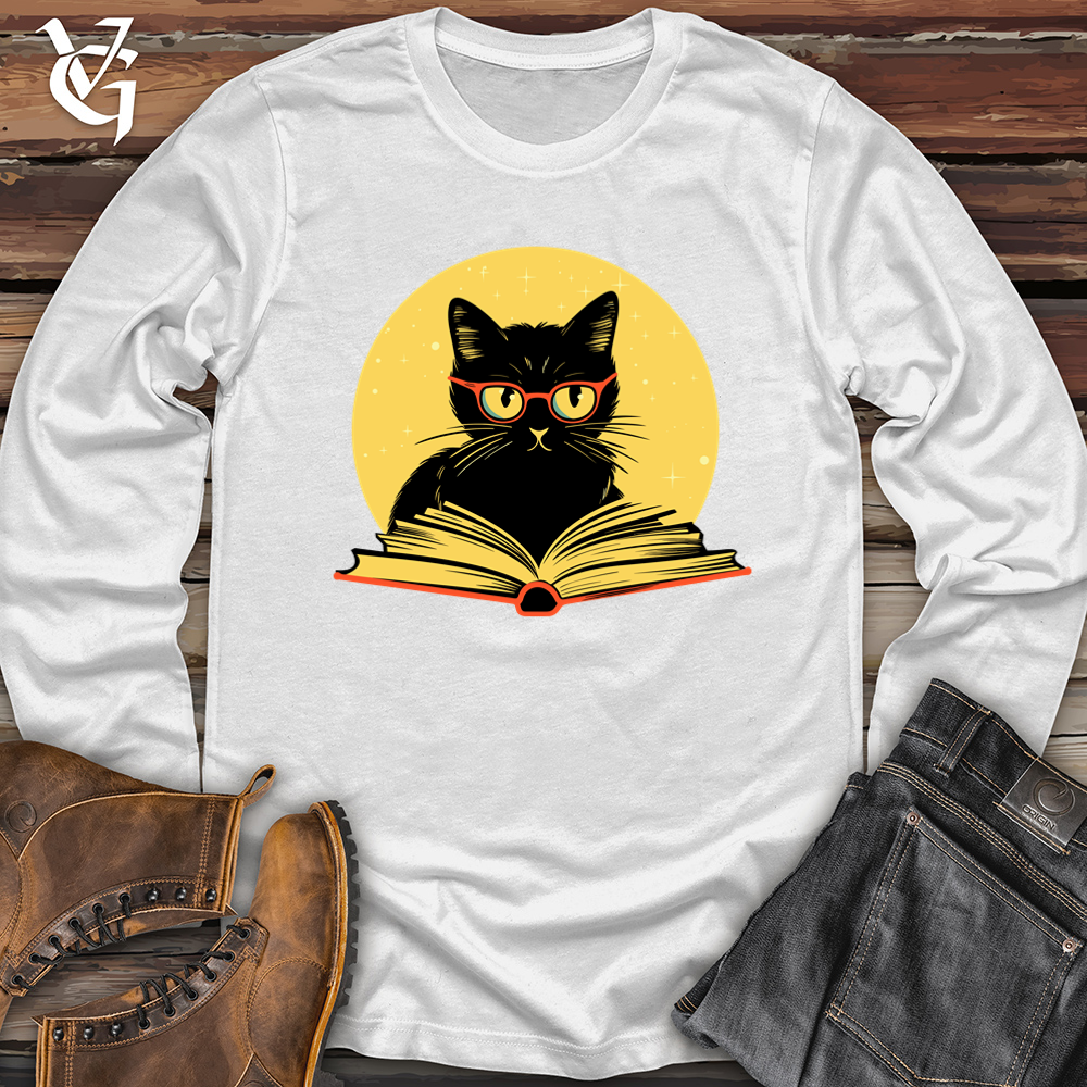 Viking Goods Retro Bookish Black Cat Softstyle Long Sleeve White / L