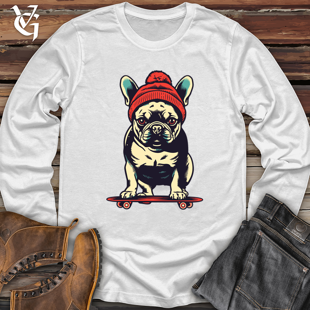 Viking Goods Retro Skateboarding Frenchie Softstyle Long Sleeve White / L