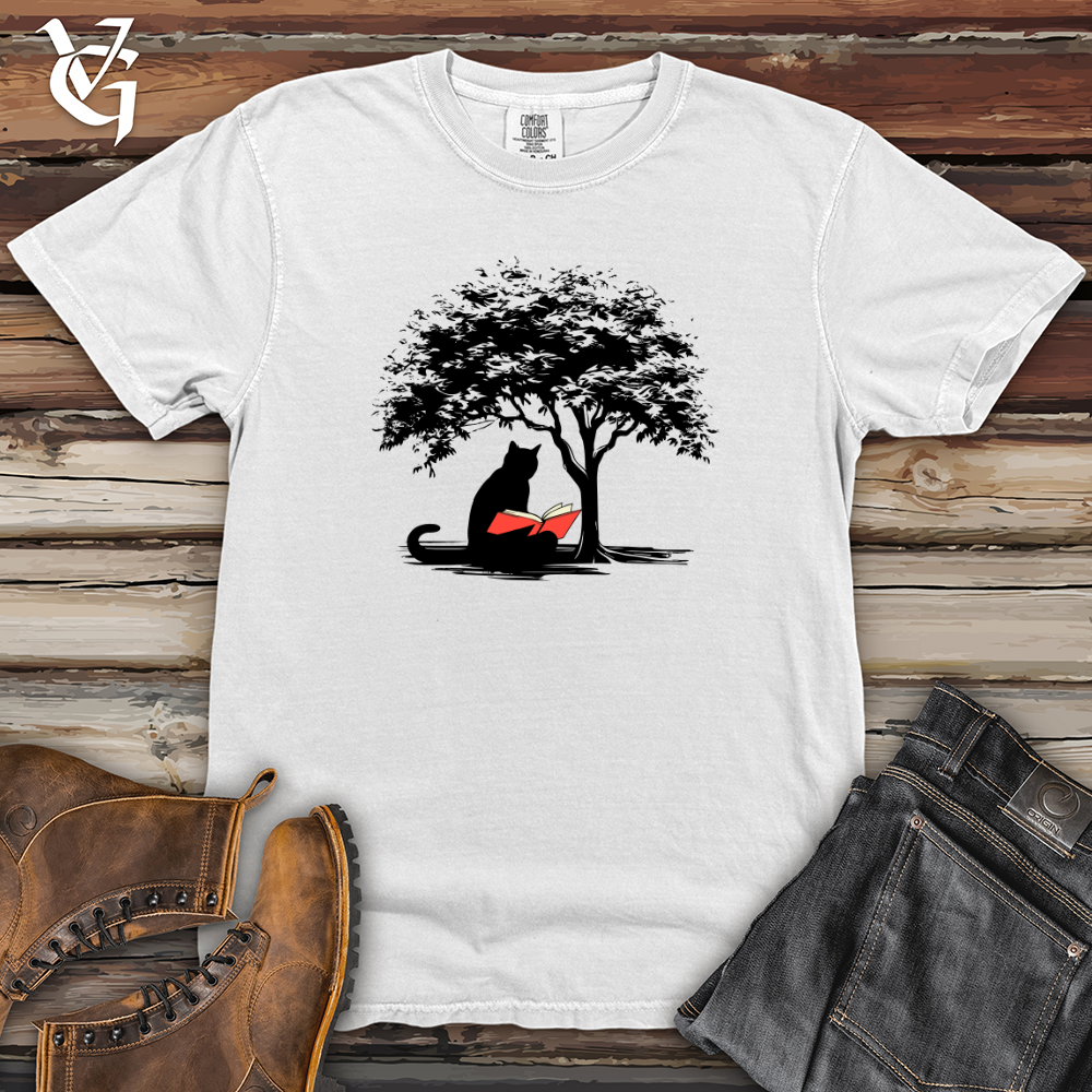 Viking Goods Retro Tree Reading Black Cat Heavy Cotton Comfort Colors Tee White / L