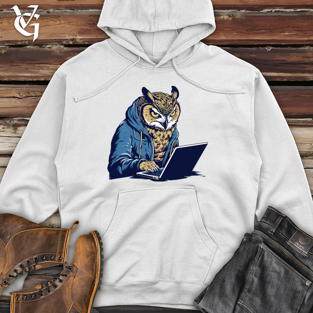 Viking Goods Retro Wise Tech Owl Midweight Hooded Sweatshirt White / L