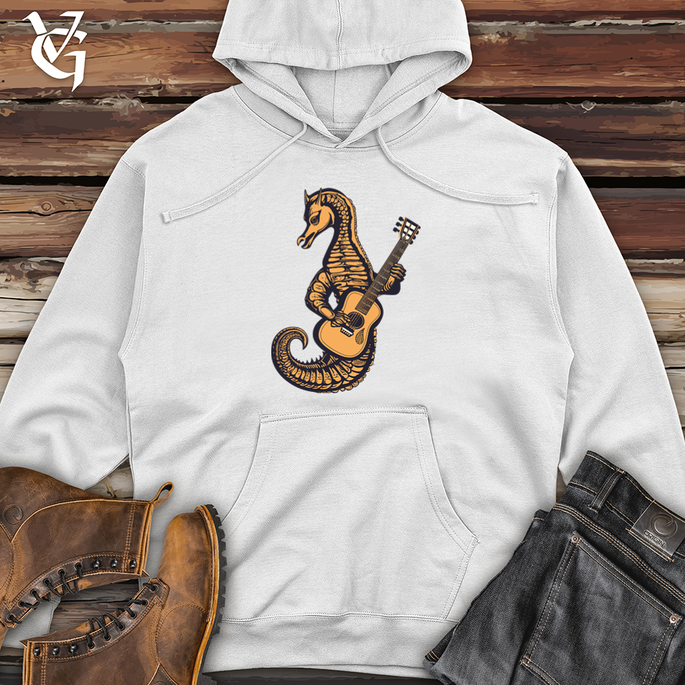 Viking Goods Seahorse Ocean Guitar Serenade Midweight Hooded Sweatshirt White / L