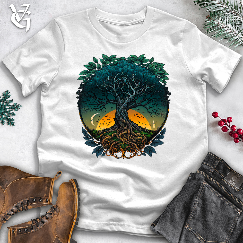 Viking Goods Sunset Yggdrasil Tree Cotton Tee White / L