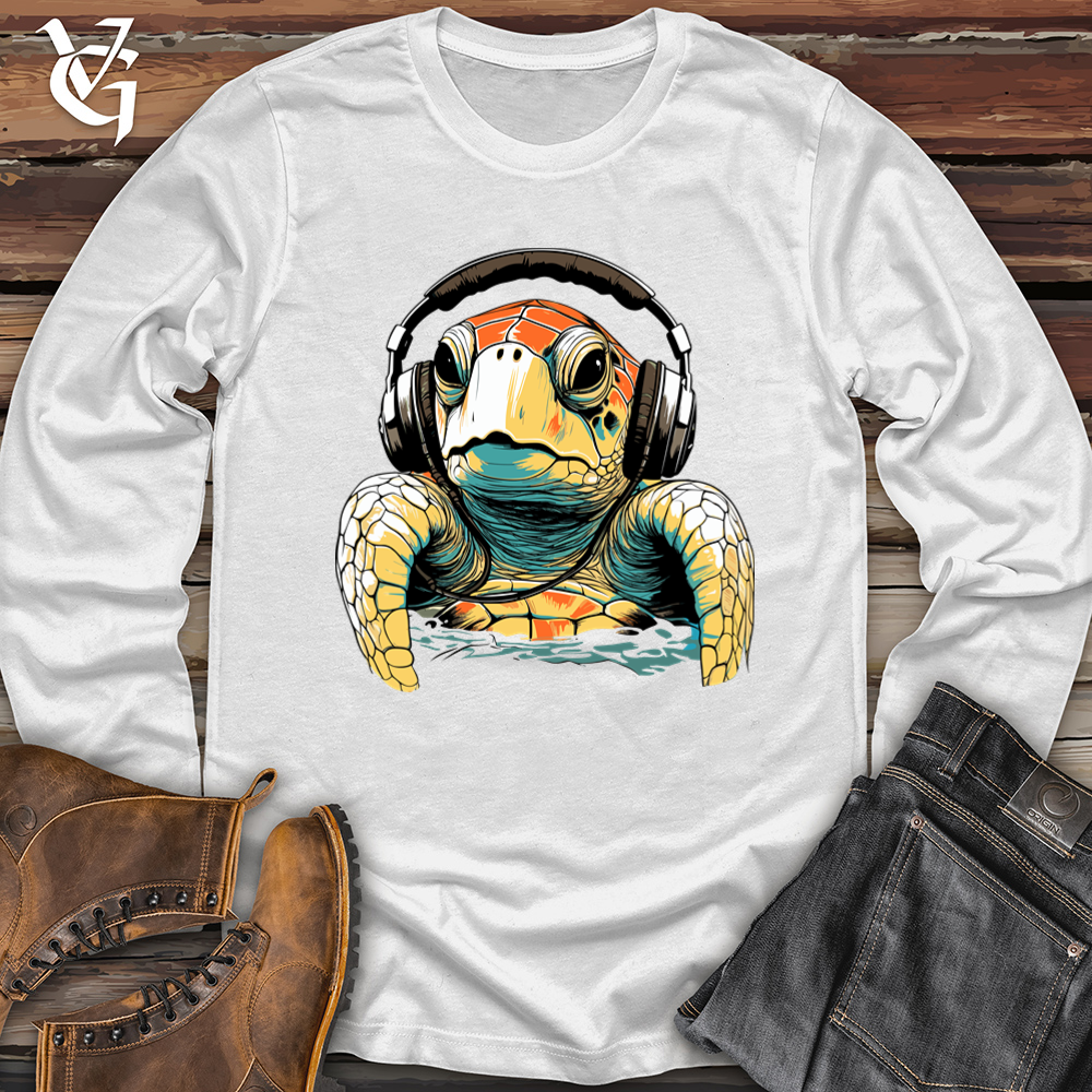 Viking Goods Turtle With Headphone Softstyle Long Sleeve White / L
