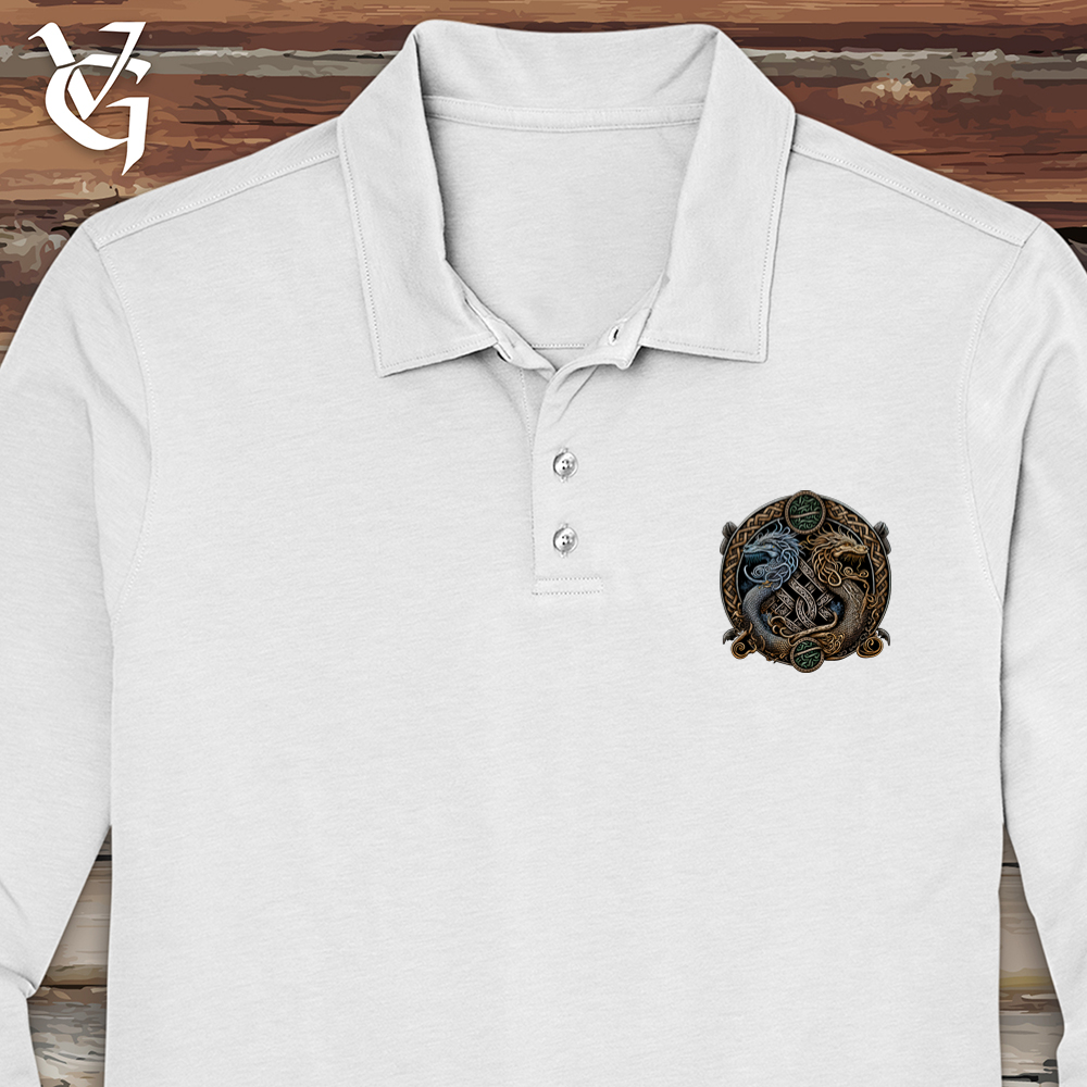 Viking Goods Two Dragons Long Sleeve Polo White / L