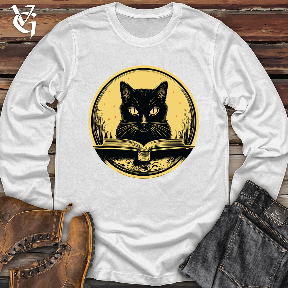 Viking Goods Vintage Bookworm Black Cat Softstyle Long Sleeve White / L