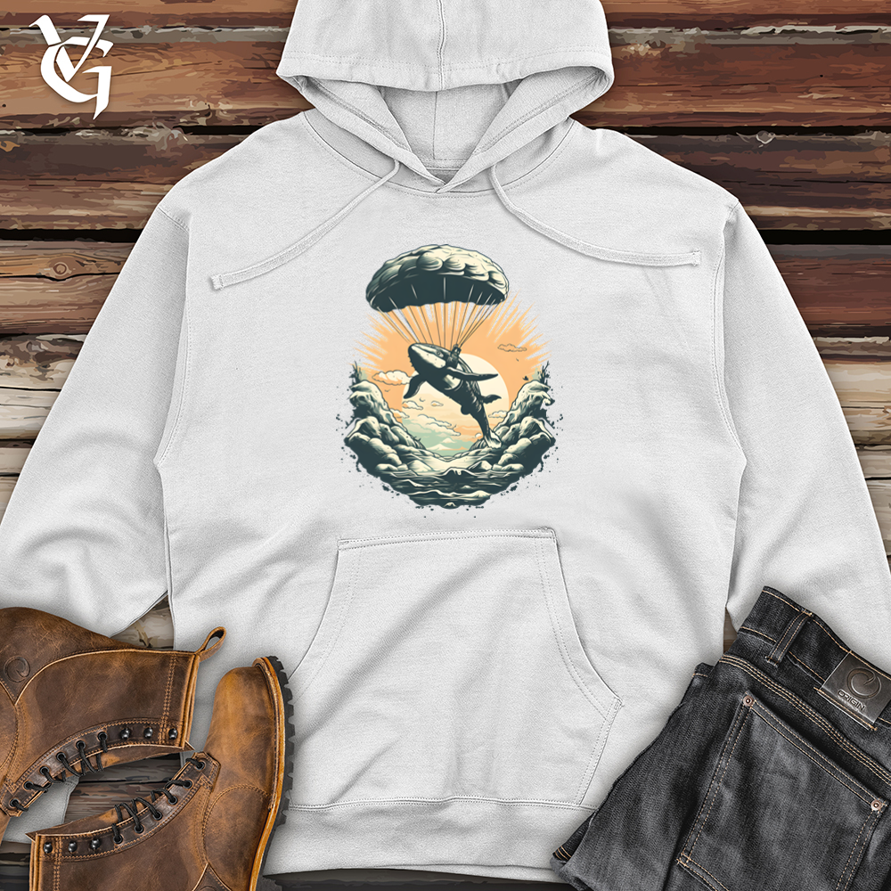 Viking Goods Whale Skydiving Parachute Journey Midweight Hooded Sweatshirt White / L