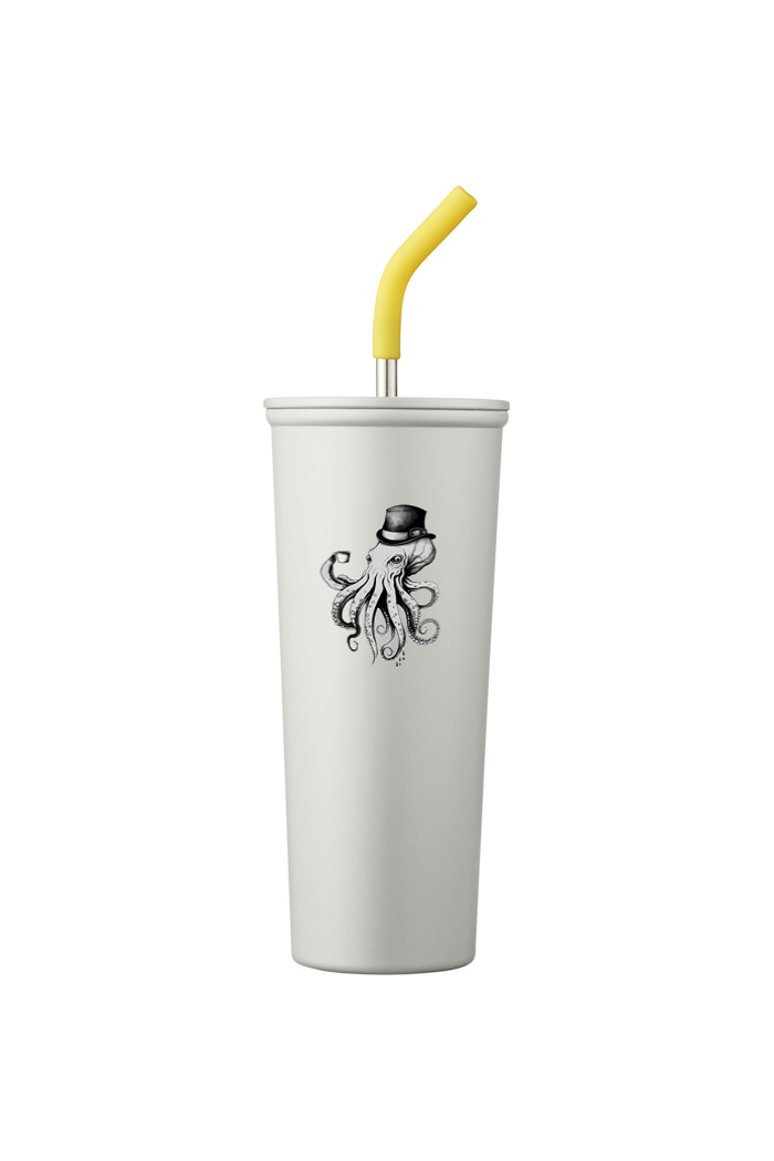 Viking Goods Octopus Wearing Hat Drinking Coffee Vacuum Insulated Tumbler White